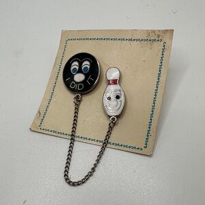 Vintage Black and Silver Bowling pin brooch